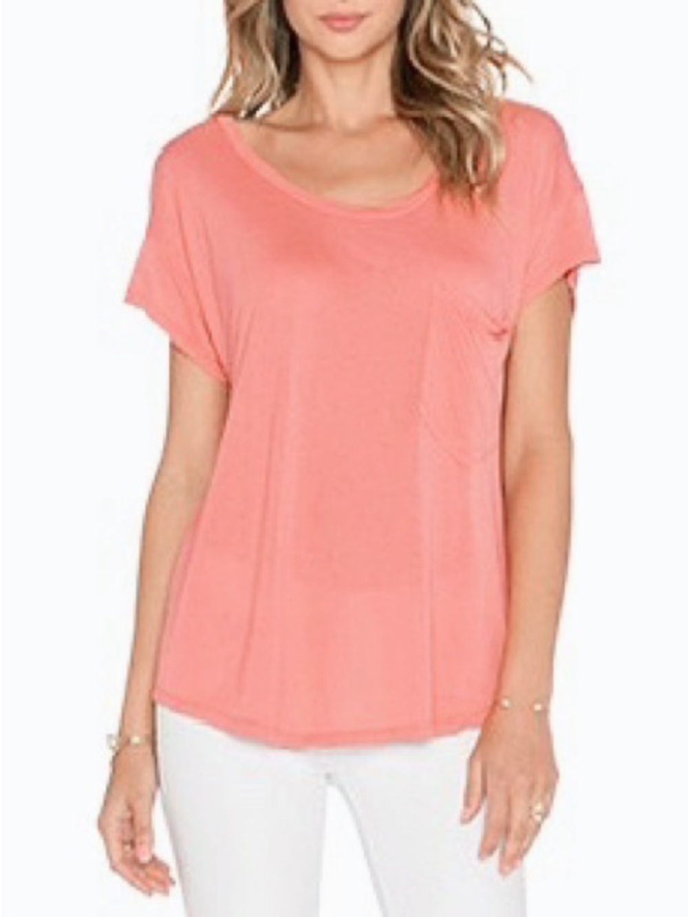 Michael Lauren Tanner Pocket Tee T-Shirt Dreamsicle Orange Relaxed Scoop Neck XS